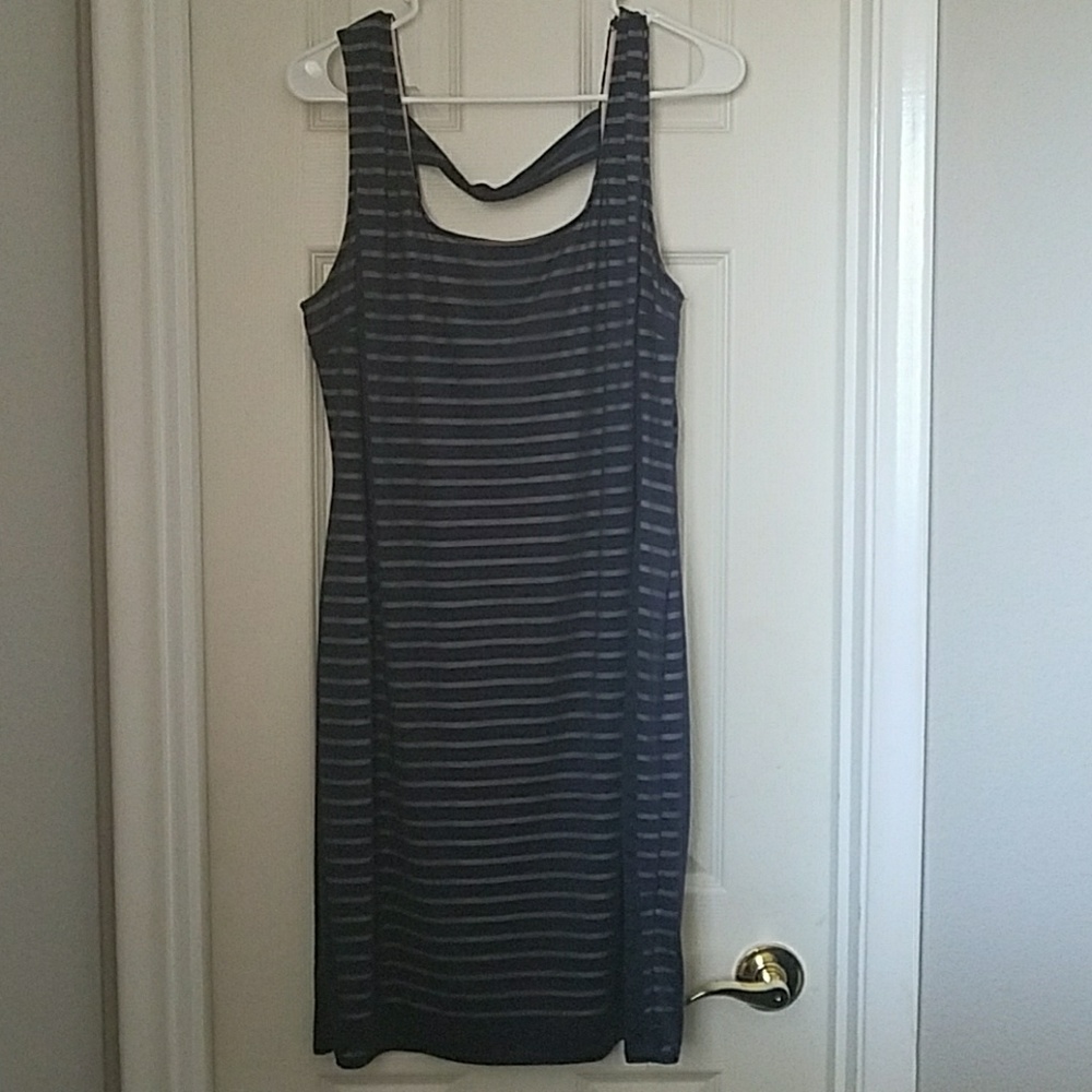 JLo Blue/Tan Striped Dress